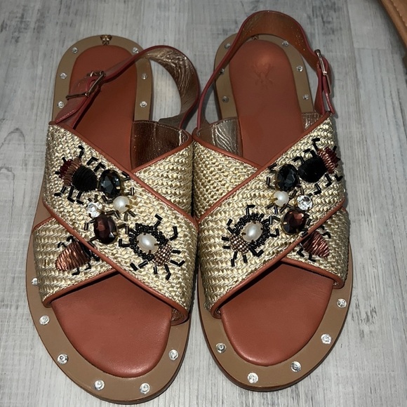 Anthropologie Sanchita Enchino Bejeweled Bug Sandals - Size 39 - Picture 1 of 6